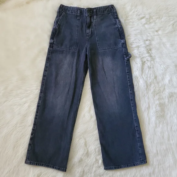 Free People Major Leagues Black Wide Leg Cuff Jeans Size 26 - Picture 7 of 15